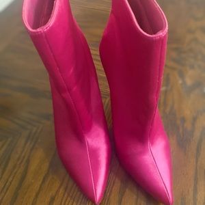Sexy hot pink satin booties